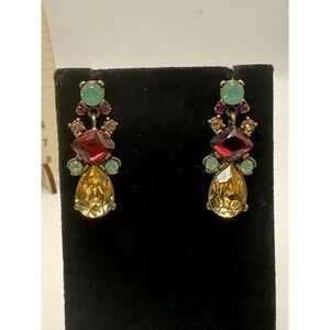 Multicolor Crystal Statement Drop Earrings Gold Tone Colorful Rhinestone